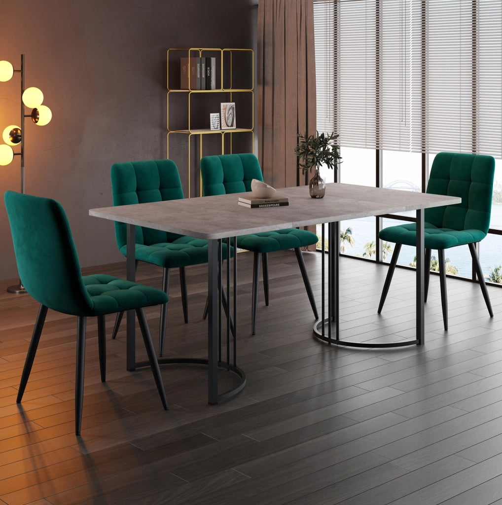 Set da pranzo 5 pezzi 140x80 cm in MDF grigio e verde, stile moderno