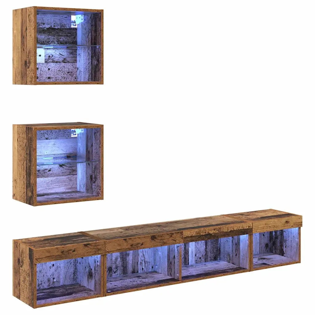 Mobile Porta TV con LED 5 pz-Credenza per TV Legno vecchio 500376