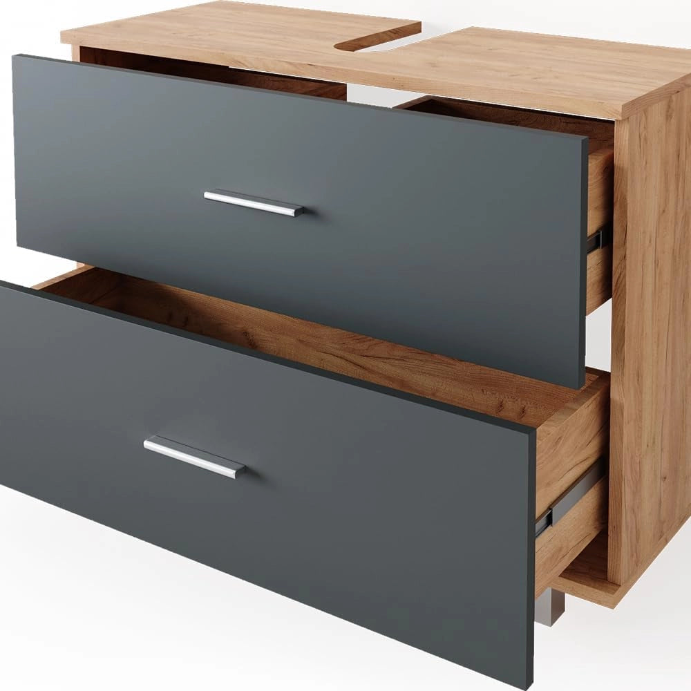 Mobile sottolavabo per bagno Ilias, Antracite/quercia dorata, 80 x 60.8 cm, con ritaglio per sifone e aperture di ventilazione laterali