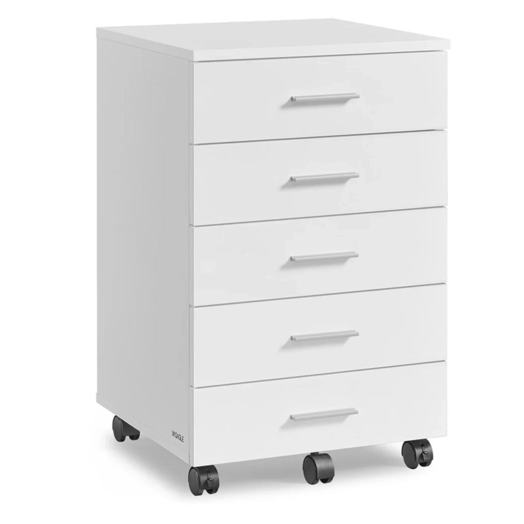 Cassettiera per ufficio su ruote unità di archiviazione 40 x 42 x 65,7 cm supporto per stampante con 5 cassetti guide scorrevoli per ufficio domestico bianco 12_0004809