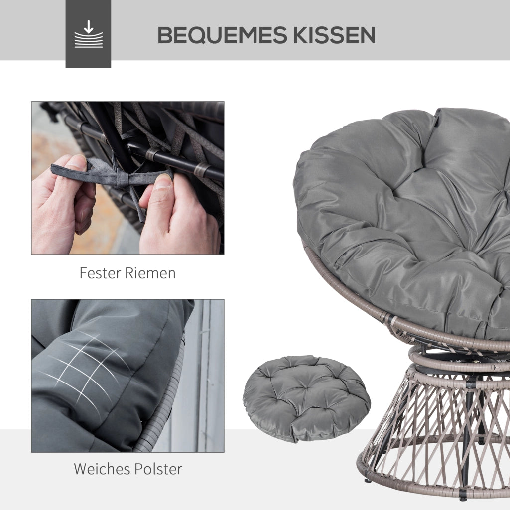 Poltrona a dondolo rotante in rattan grigio ¨C zephmum ¨C 97x87x86 cm