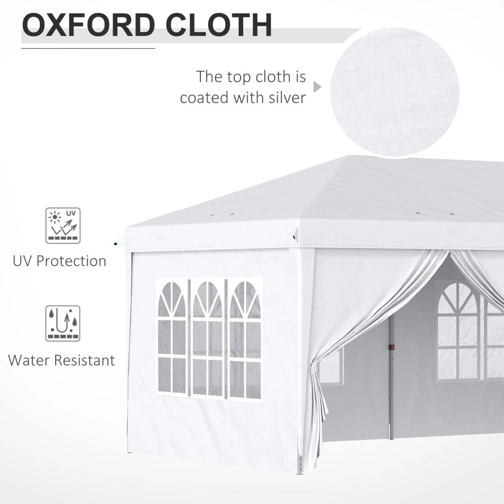 Gazebo Pieghevole 6x3m Funi e Picchetti Bianco
