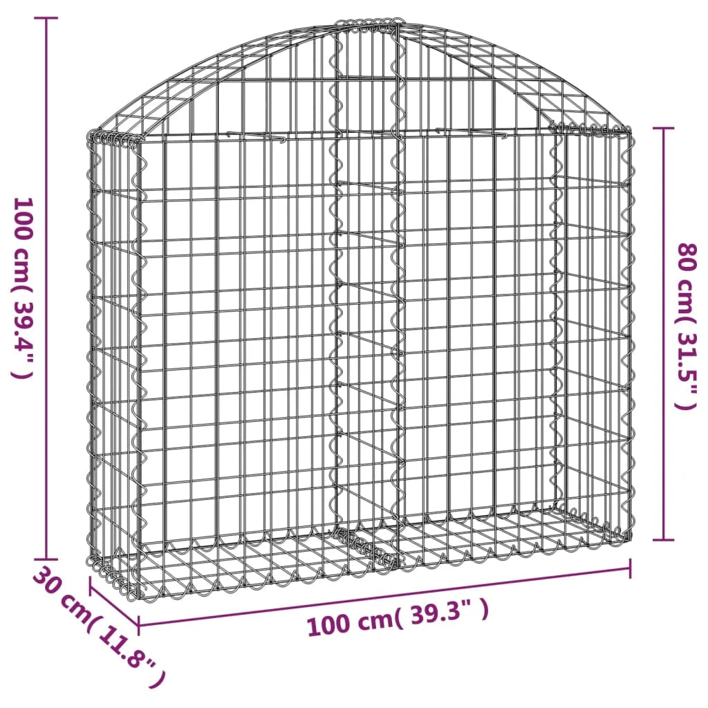 Cesto gabbione recinzione a gabbia muro di contenimento ad arco 100 x 30 x 80/100 cm ferro zincato argento 02_0039959