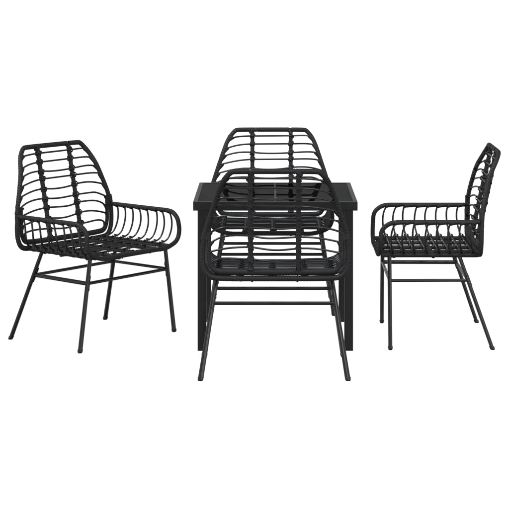 Set da Pranzo da Giardino 5 Pezzi Nero Polyrattan