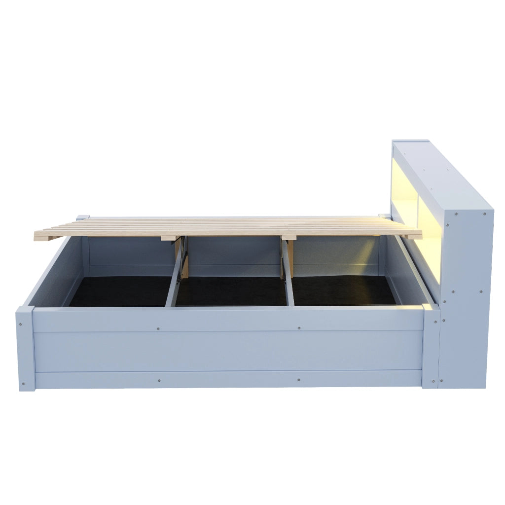LETTO Multifunzionale 90x200 cm Grigio con presa multifunzione e LED