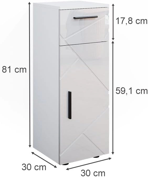 Mobiletto bagno Irma, Bianco lucido, 30 x 81 cm, per la conservazione in bagno, abbinabile alla serie Irma