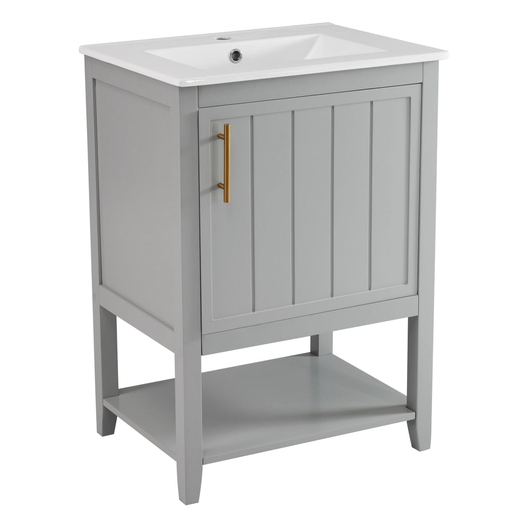 Mobile lavabo da bagno a pavimento 61 cm con lavabo in ceramica grigio