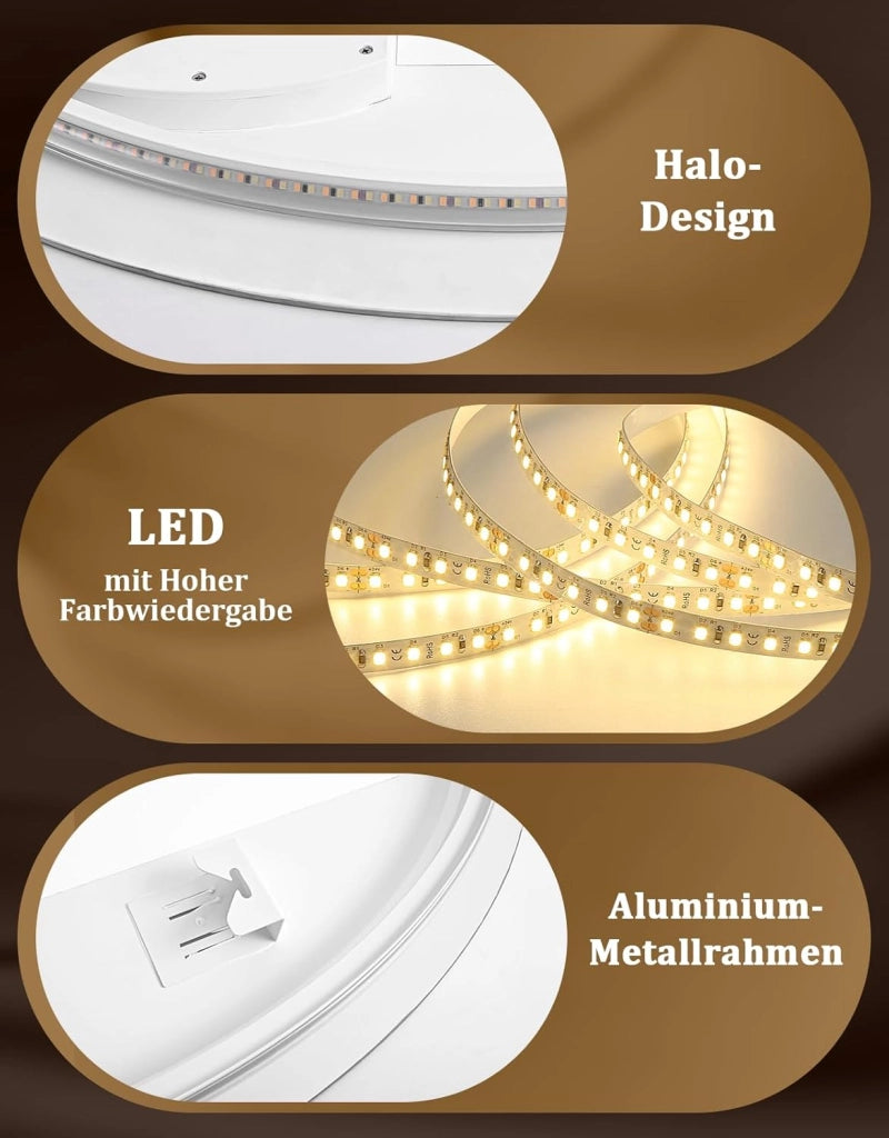 ZMH Specchio da bagno ovale con illuminazione LED 50x70 cm a parete IP44 touch antiappannamento dimmerabile 3000K-6500K