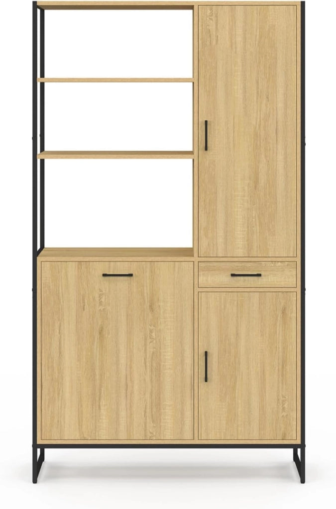 Credenza da cucina DETROIT con colonna portaoggetti 100 CM, 3 ante + cassetto, design industriale