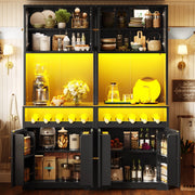 Credenza set da 2 con ante in vetro e LED RGB per cucina e sala da pranzo nera 140 × 38,3 × 180 cm