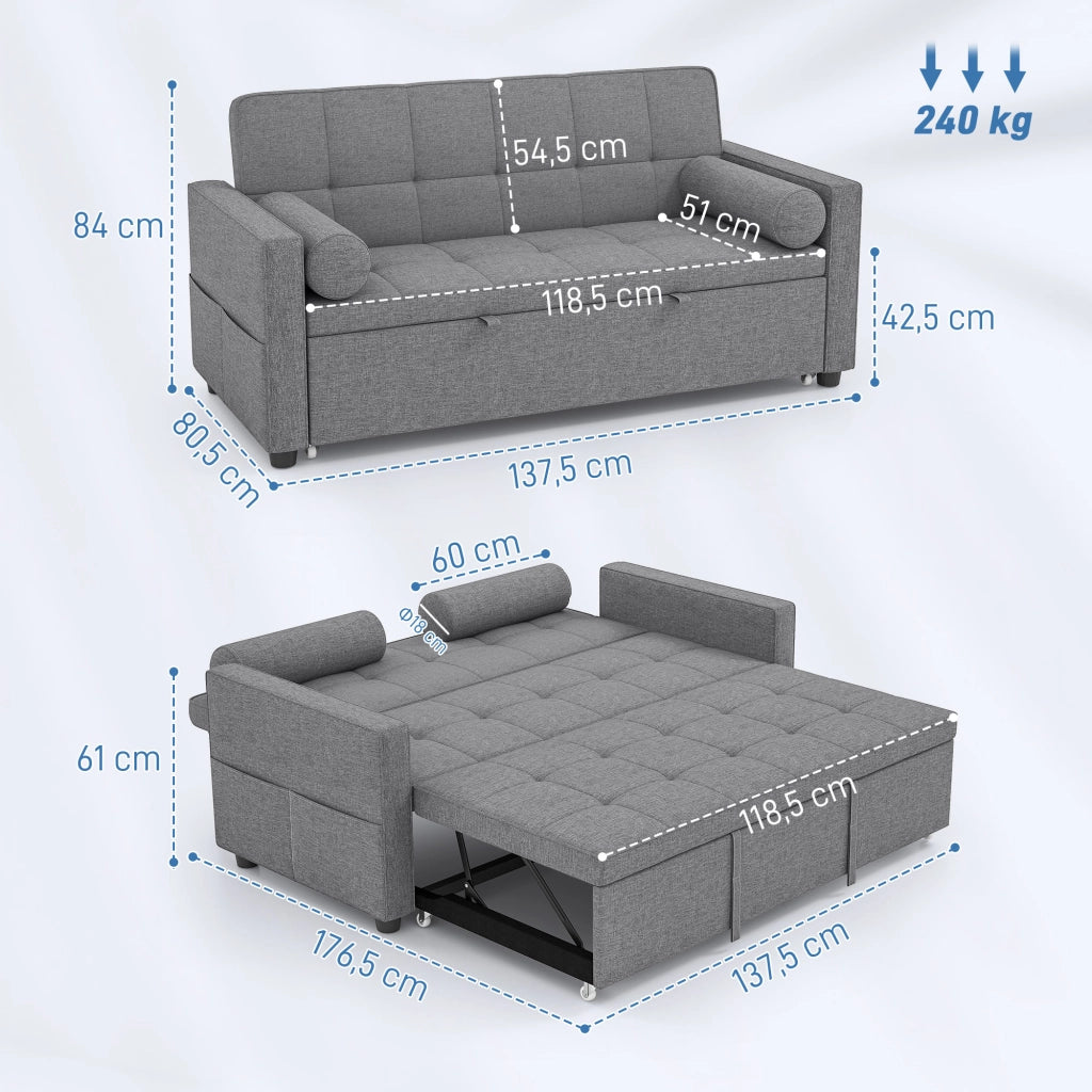 Divano letto 2 posti con letto gigogne ¨C zephmum ¨C 80,5x137,5x84 cm grigio