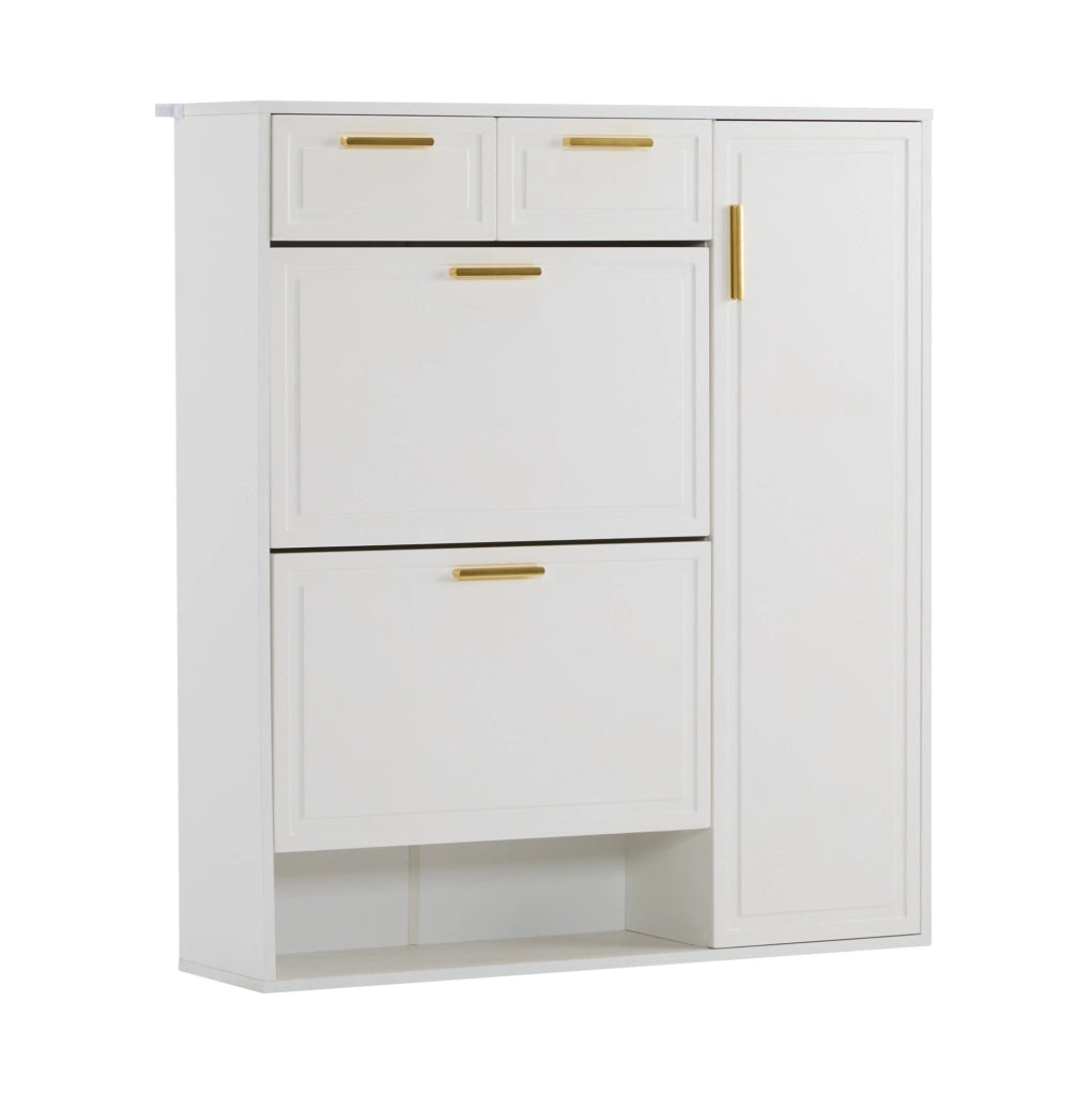 Scarpiera 95x24x107.5 cm con cassetti e ripiani regolabili; pannello truciolare bianco
