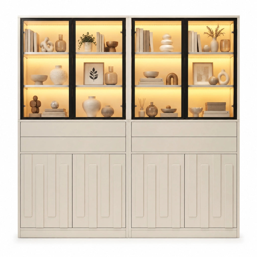 Set di 2 vetrine con illuminazione LED Bluetooth in truciolare bianco