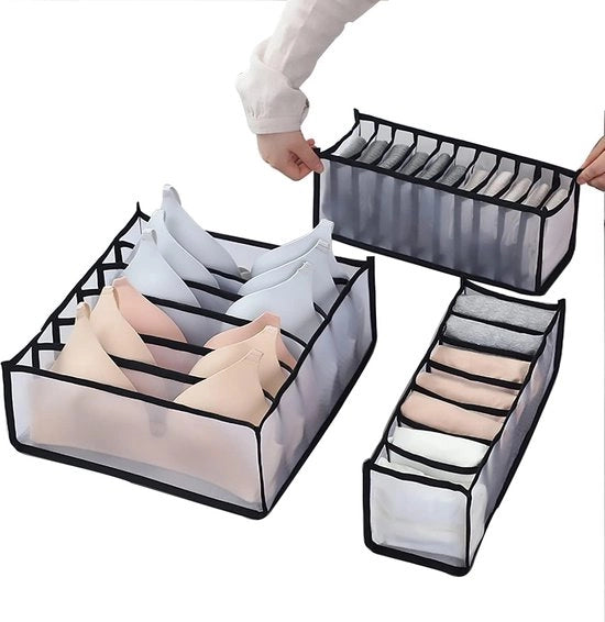 Organizzatore a 3 pannelli pieghevoli a rete, organizzatore di contenitori per l'abbigliamento per neonati, magliette, calze, sciarpe, reggiseni (bianco, marrone, grigio, nero)