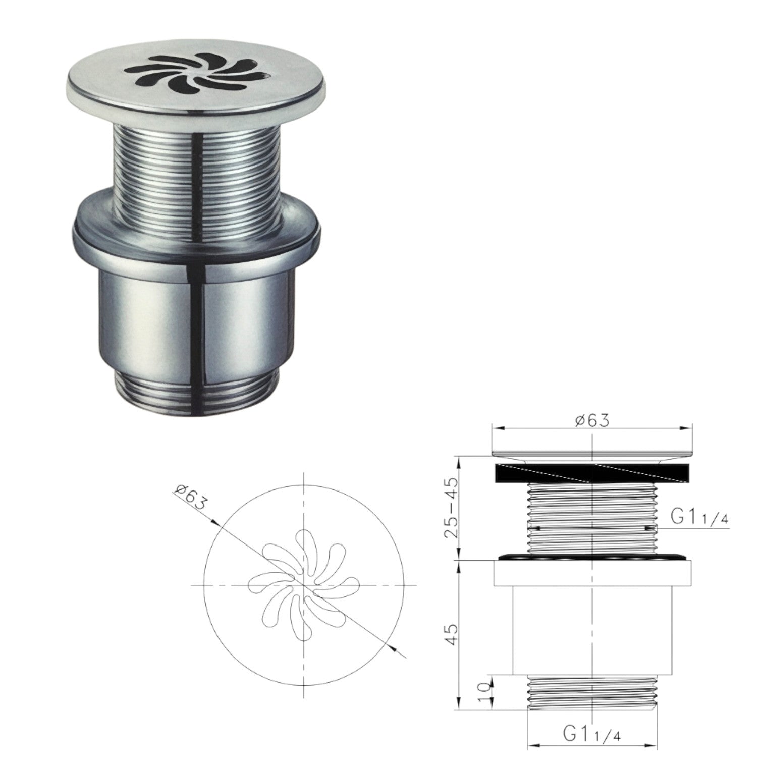 Piletta a scarico libero senza troppo pieno