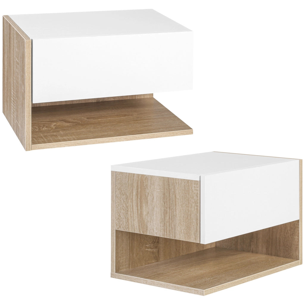 Tavolini da notte ¨C zephmum ¨C 2 pezzi, effetto rovere bianco, con cassetto e ripiano