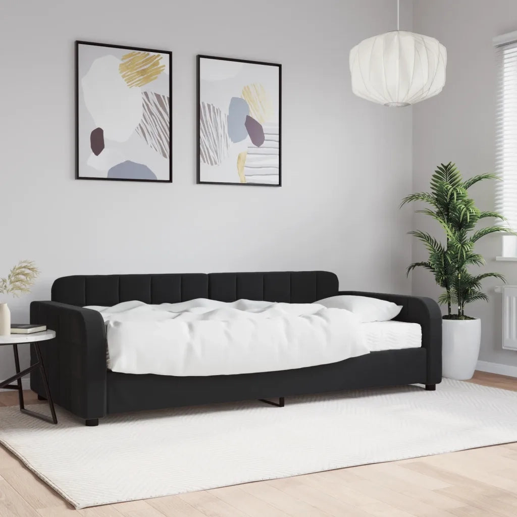 Divano Letto con Materasso-Sofa Letto-Daybed Nero 90x200 cm in Velluto 478105