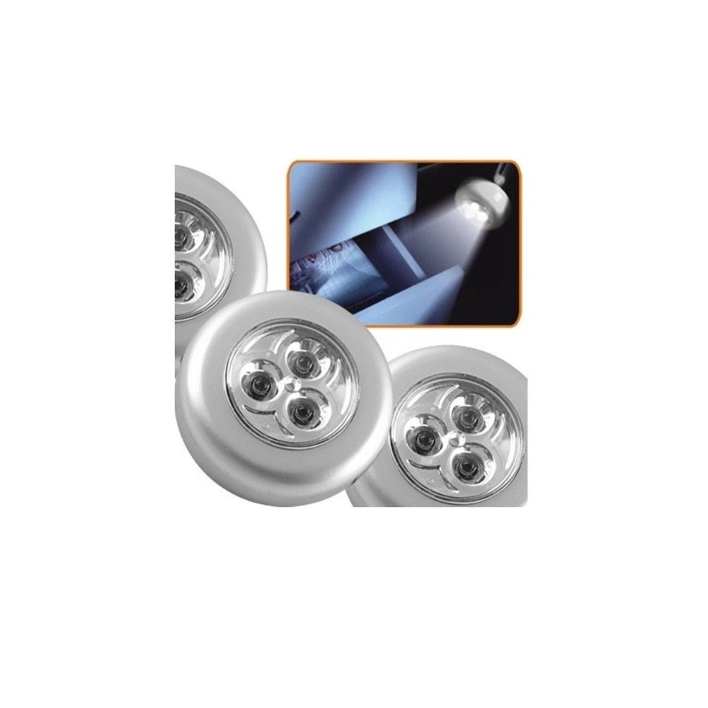 Trade Shop - Set 3 Lampade A 3 Led Con Adesivo Per Armadi0 Cassetti Diametro 68mm A Batterie -