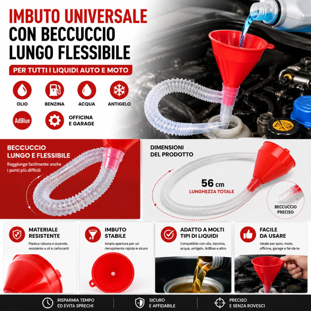 Imbuto Auto Universale Flessibile Ø8 cm per Olio Benzina AdBlue 524053
