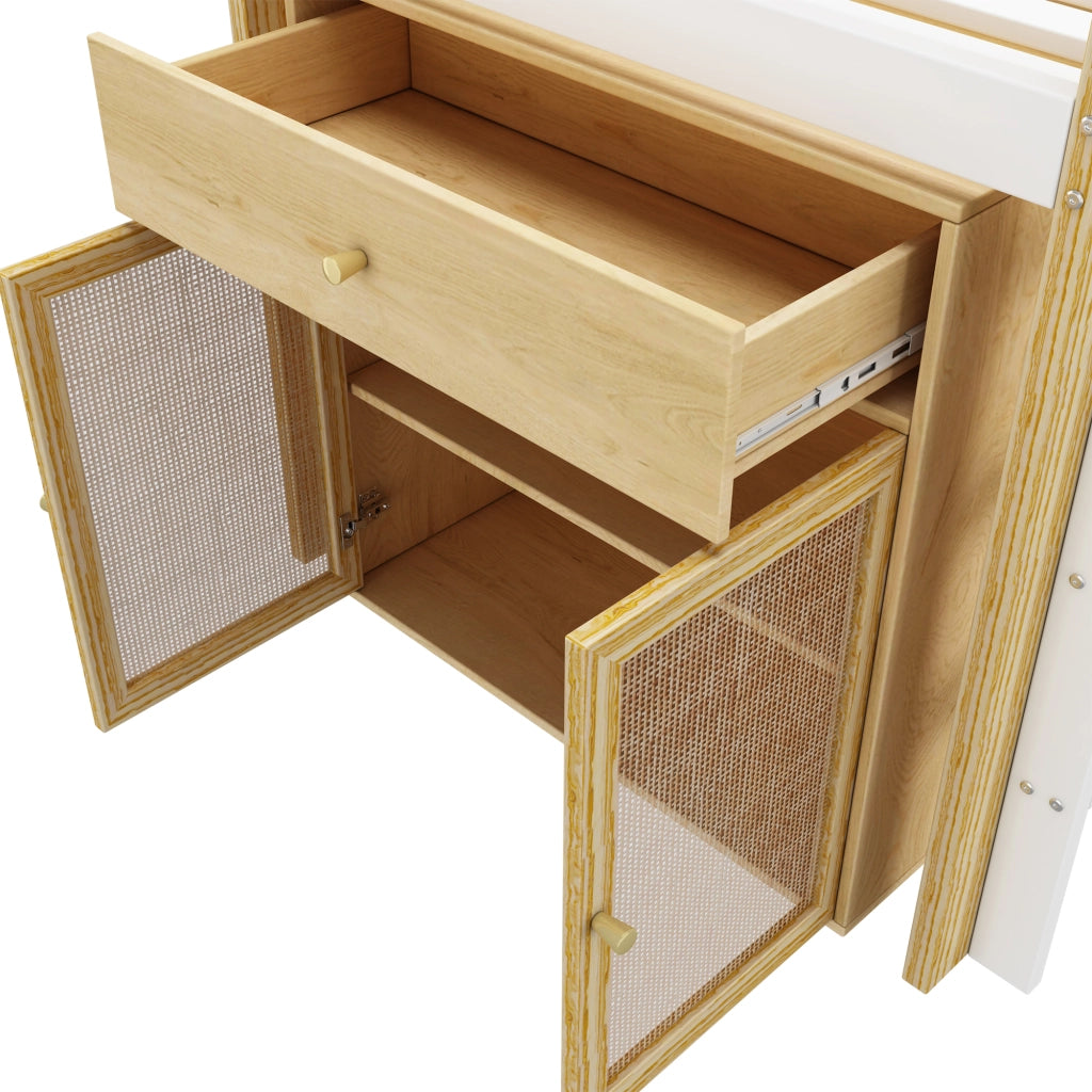 Letto a Soppalco Singolo 90x200 cm; con 2 Cassetti; Scala in Legno Massello Bianco Naturale