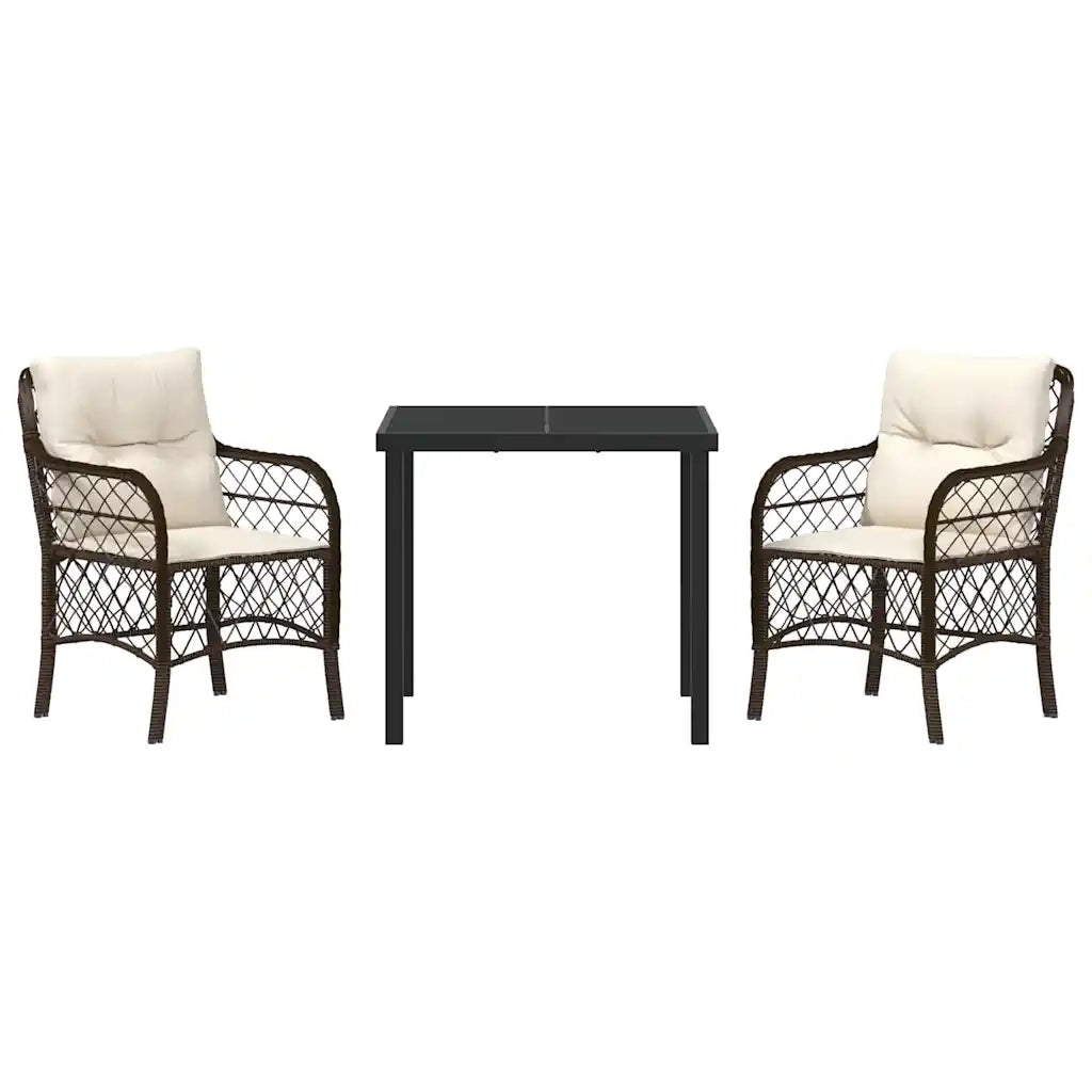 Set da Pranzo per Giardino con cuscino 3 pcs Marrone polyrattan 3380211