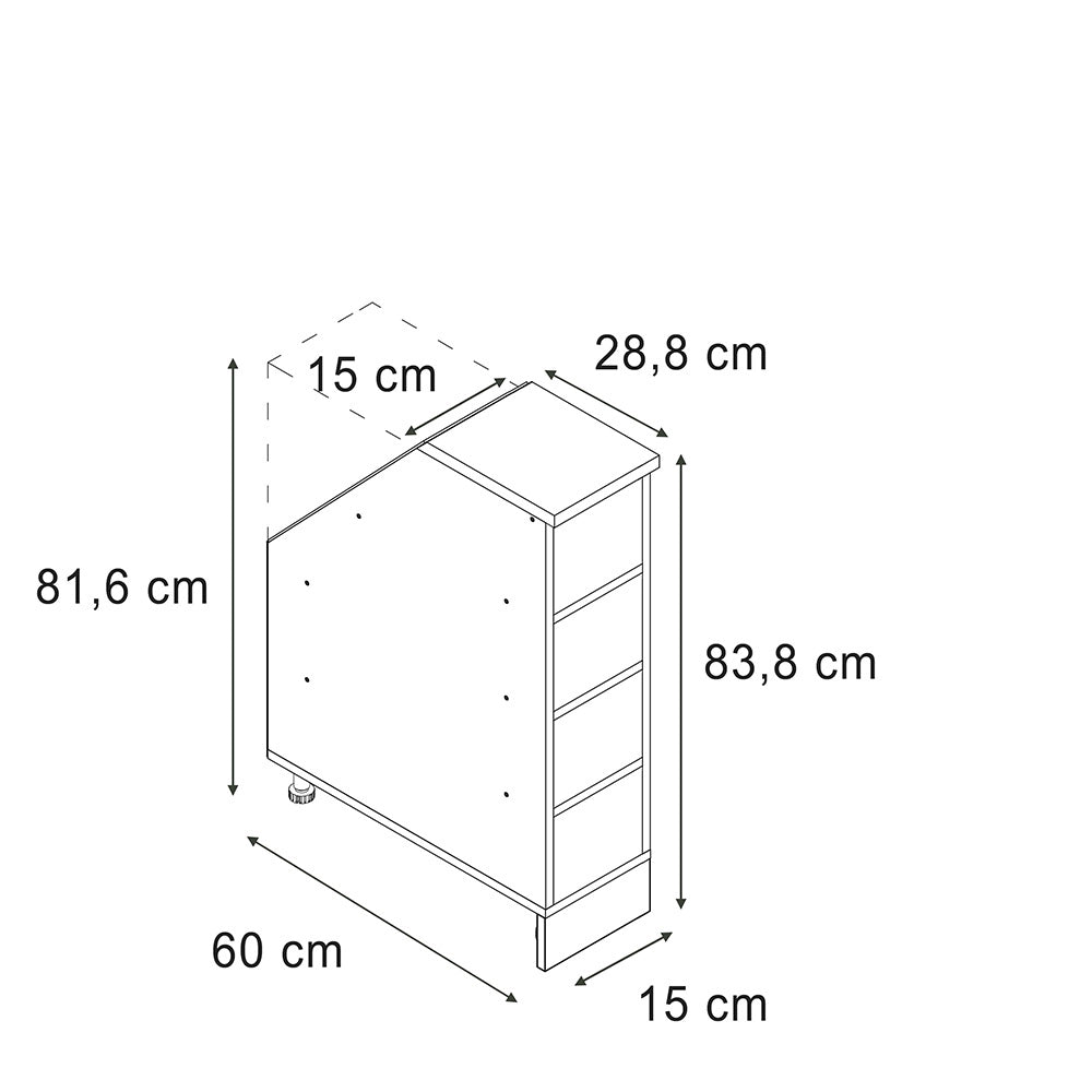 Mobile cucina sottotetto R-Line Bianco/Bianco 15 cm con 4 scomparti, carcassa 60 cm profondità Vicco