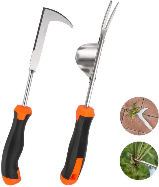 Kit per l'eliminazione delle erbacce 2 in 1 - Forbici per radici in acciaio inossidabile - Estensore per erbacce - Design ergonomico - Maniglie antiscivolo - Giardinaggio sostenibile - Disperdente per erbacce