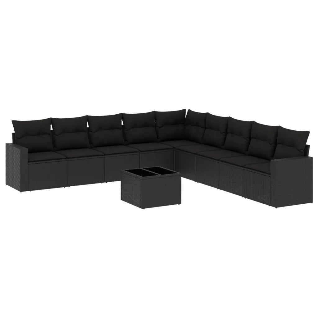 Set Divani da Giardino 10pz con Cuscini in Polyrattan Nero 3251432