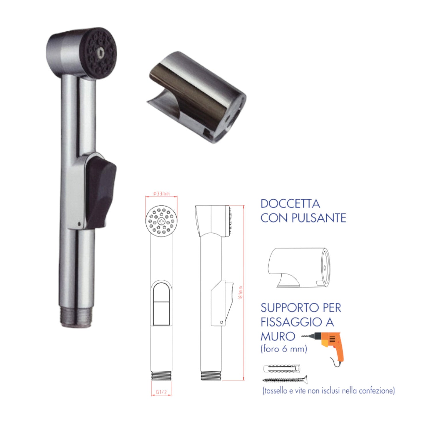 Doccetta idroscopino a pulsante multiuso con supporto