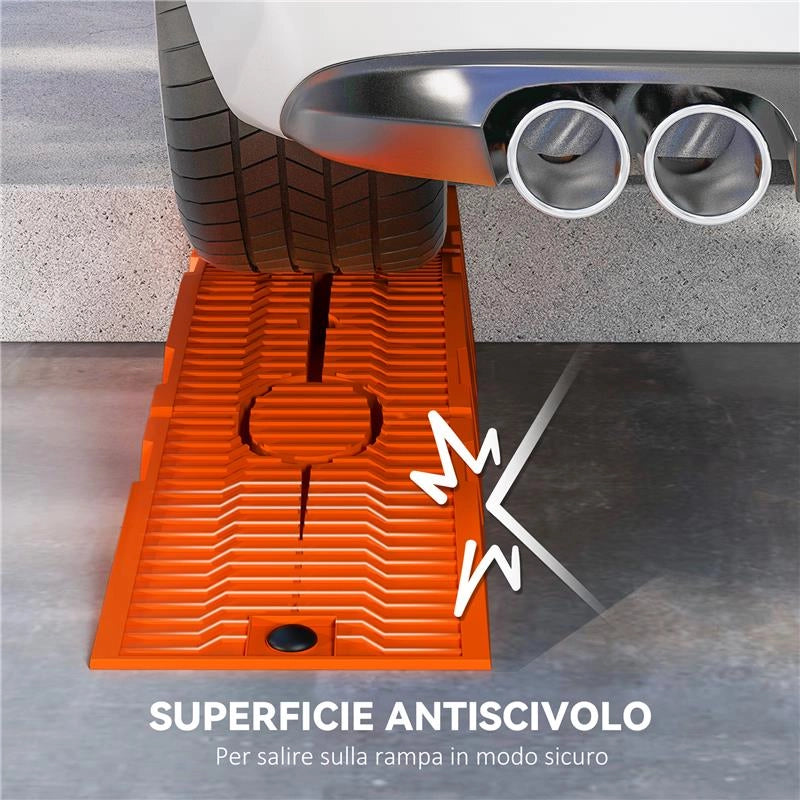 SET 2 RAMPE PER AUTO IN PLASTICA CON CARICO MASSIMO 5 TONNELLATE 91X30X21 CM ARANCIONE