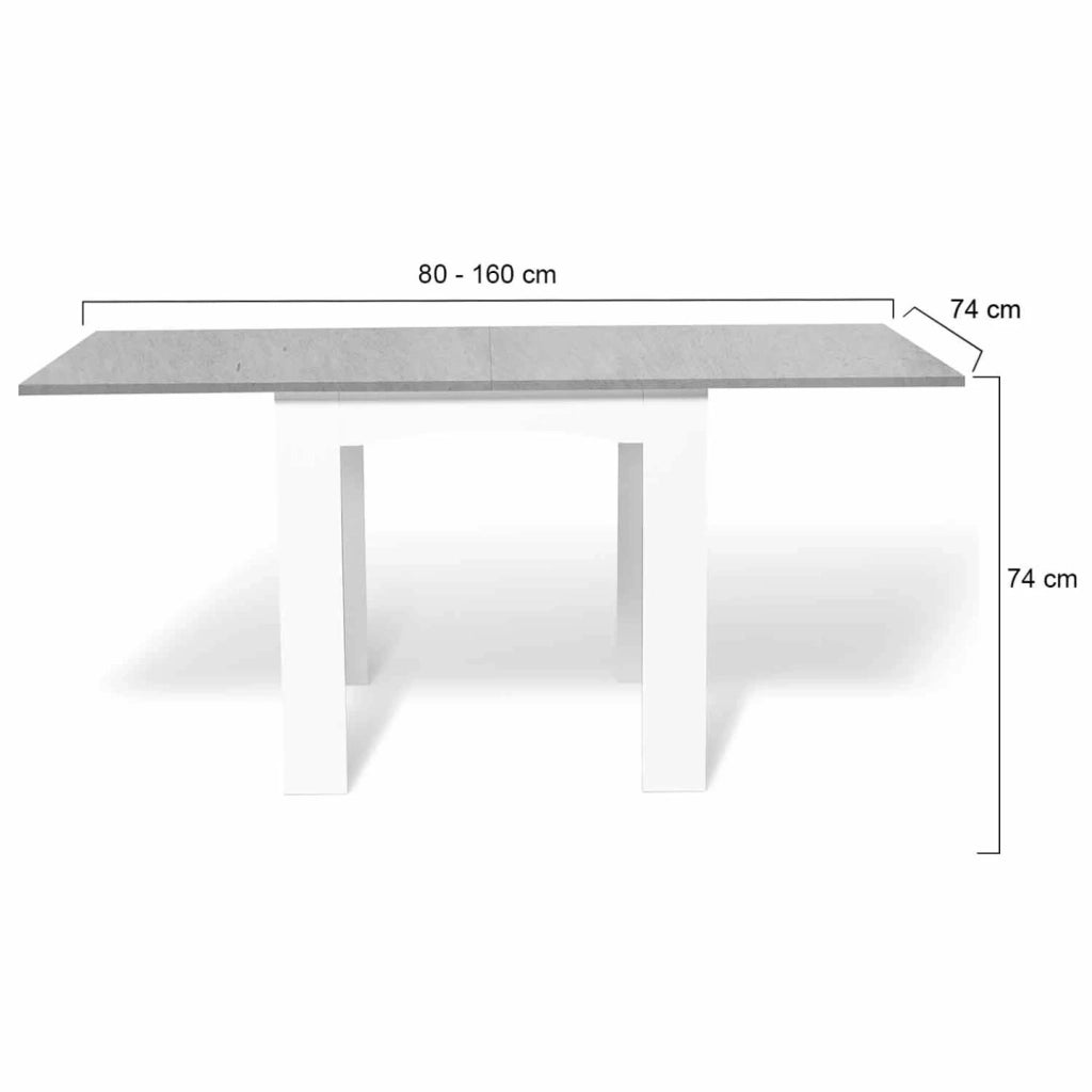 IDMarket - Tavolo da pranzo allungabile DONA per 4-8 persone con piano effetto cemento cerato 80-160cm
