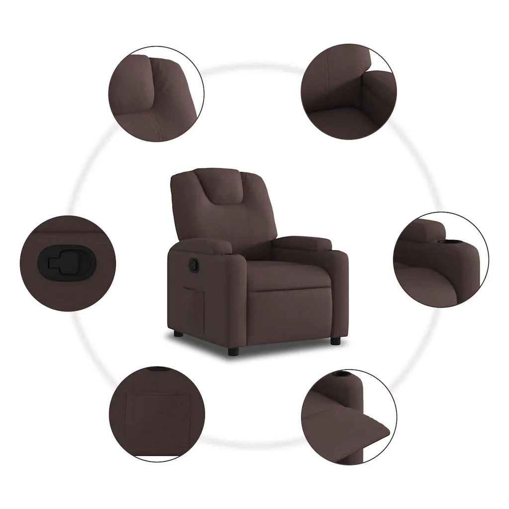 Poltrona | Sedia Relax Reclinabile Marrone Scuro in Tessuto