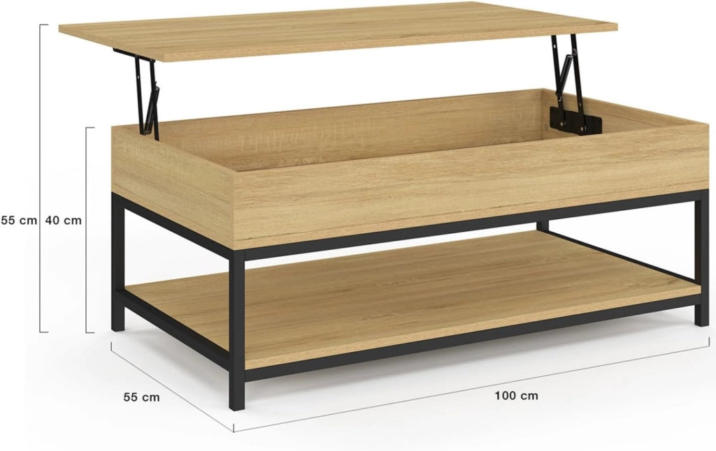 IDMarket - Tavolino DETROIT con piano a sollevamento totale e ripiano inferiore dal design industriale