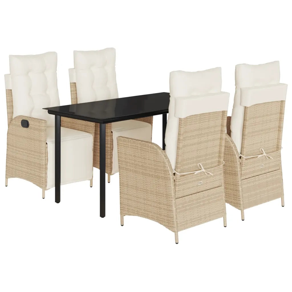 Set da Pranzo da Giardino 5 pz con Cuscini Beige in Polyrattan