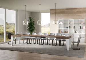 Tavolo Allungabile 160/420x90x77 cm Naxy Mix piano Noce gambe Bianco Frassino