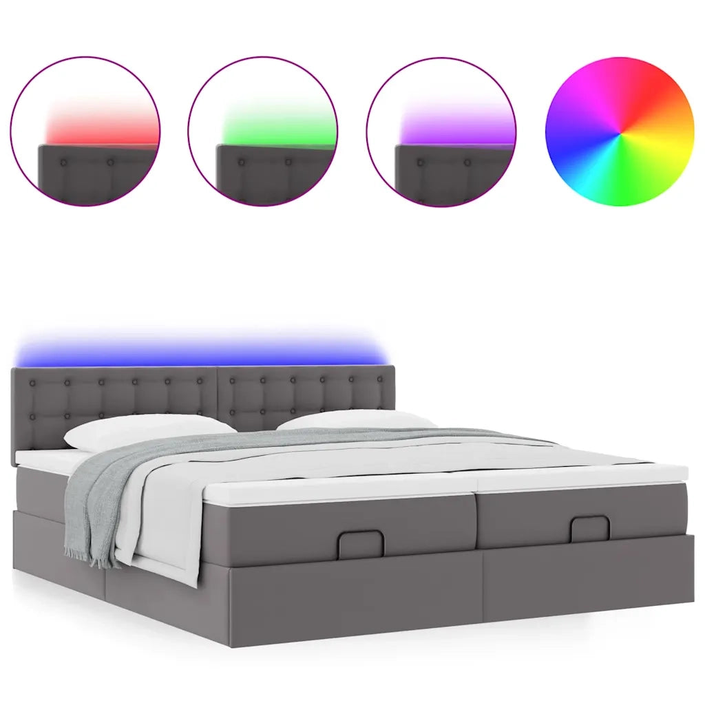 Pouf Letto con Materassi e LED Grigio 160x200cm Similpelle 3312803