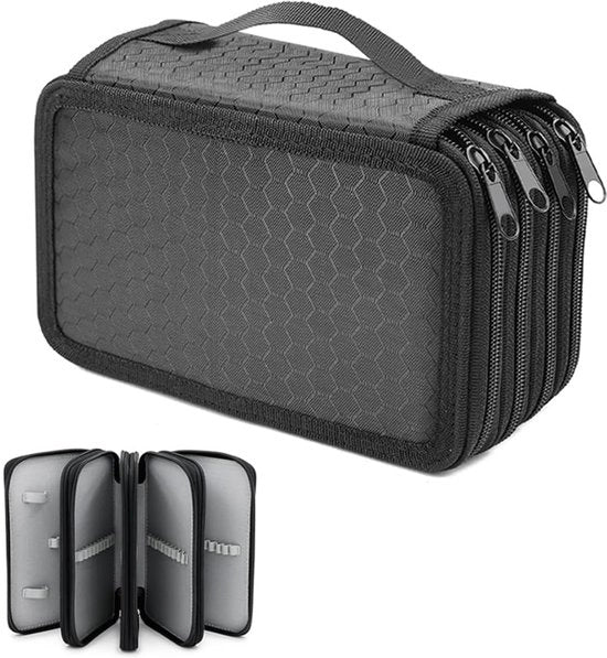 Etui grande, 72 contenitori, con maniglia, per studenti, lavoro, attrezzatura scolastica, 20 x 12,5 x 8,3 cm, nero