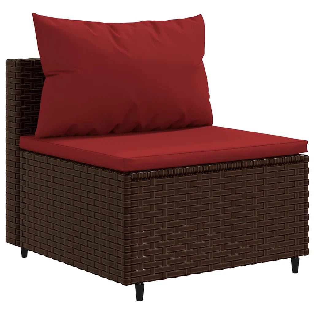 Set Divani da Giardino 5 pz con Cuscini Marrone in Polyrattan