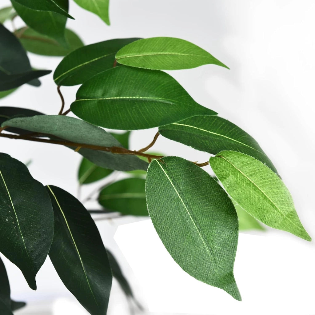 Albero Artificiale Fico di Betulla 180 cm, Pianta Verde con Vaso in Cemento e 1008 Foglie, Decorazione d’Interno per Casa ed Ufficio