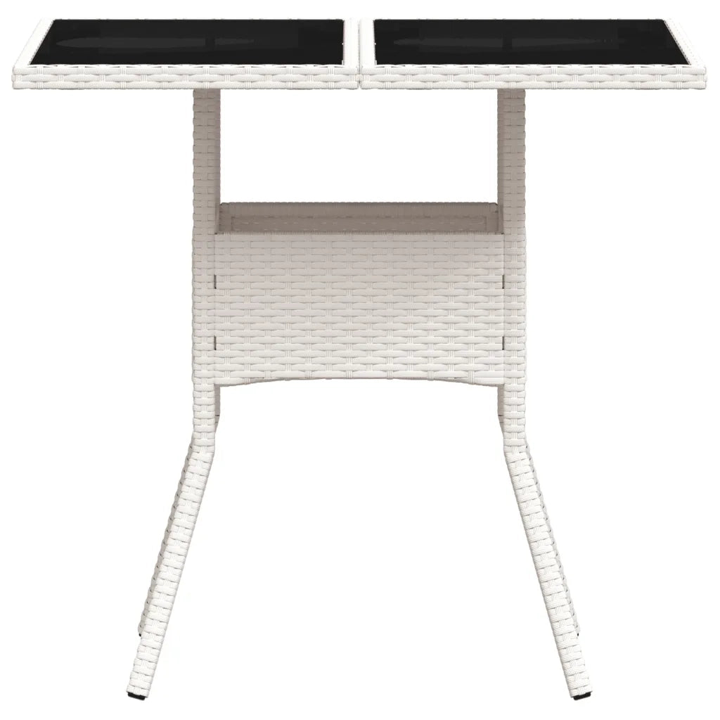 Tavolo Giardino | Tavolino da esterno con Piano Vetro Bianco 80x80x75 cm Polyrattan