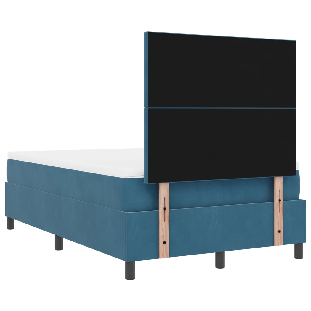 Letto Box Spring  con Materasso e LED Blu Scuro 120x200 cm in Velluto
