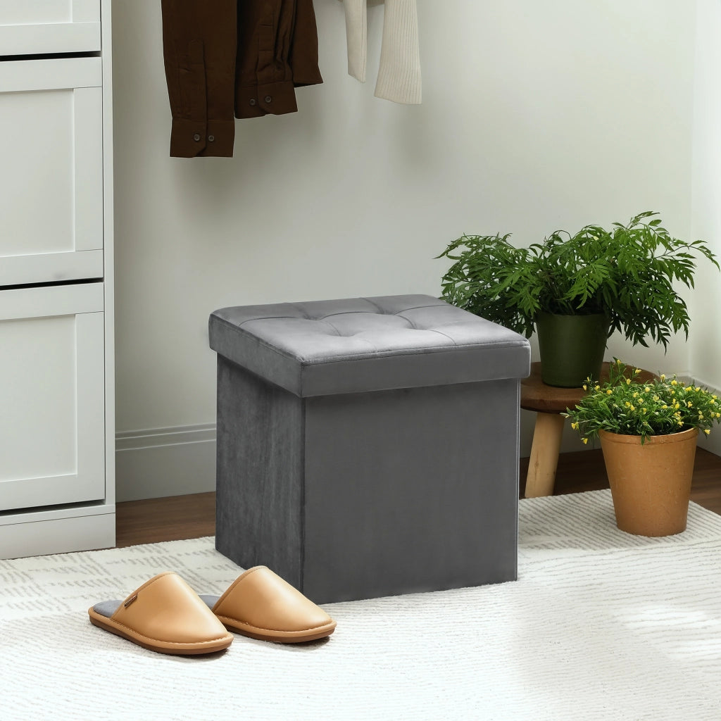 Sgabello ripiano con contenitore ¨C zephmum ¨C grigio 38x38x45 cm