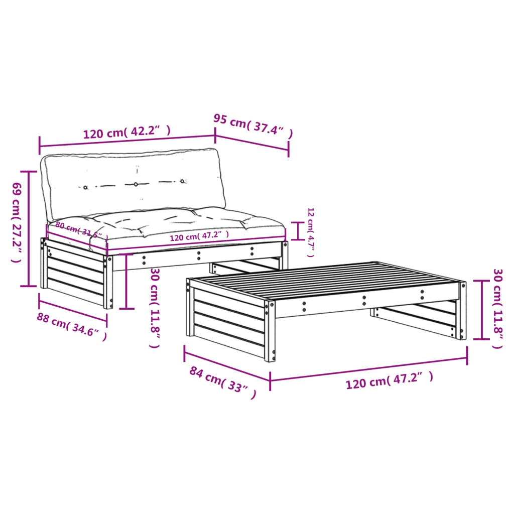 Set Divani da Giardino 2pz con Cuscini Legno Impregnato di Pino 3186136