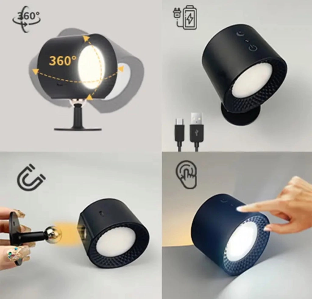 Applique Lampada doppio LED da parete a Batteria ricaricabile USB Controllo Touch o telecomando 3 Temperature CCT Rotazione di 360° Nero