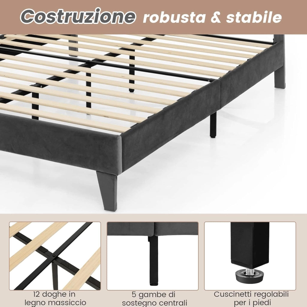 Telaio del Letto a Piattaforma Imbottito, Struttura Letto Moderna con Testiera, Piattaforma Letto con Doghe in Legno, Carico Massimo 450kg (200 x 180 cm)