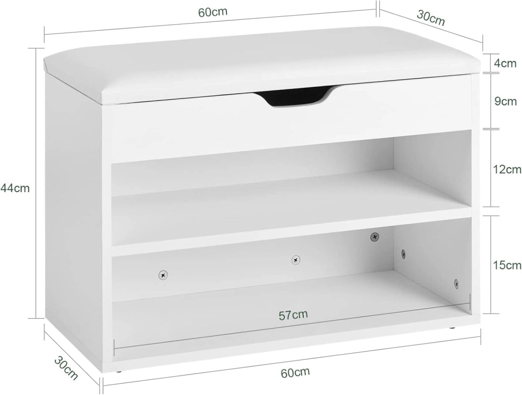 Panca Scarpiera Ingresso Scarpiera Slim con Seduta Imbottita Contenitore Ripiani Cassapanca Panca Contenitore Bianco 60x30x44 cm Portata 120kg FSR25-W
