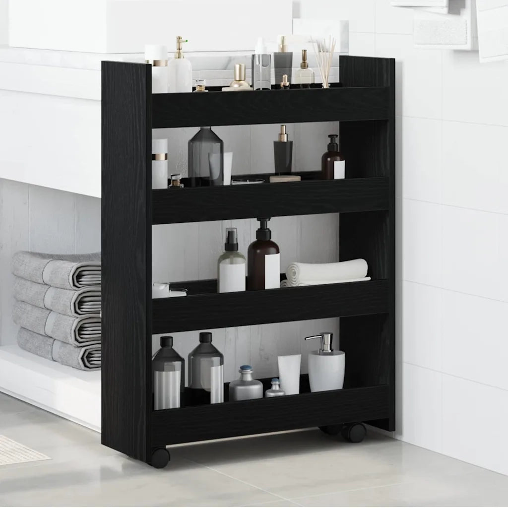 Carrello di Stoccaggio Stretto Rovere Nero 60 x 20 x 82 cm 869251