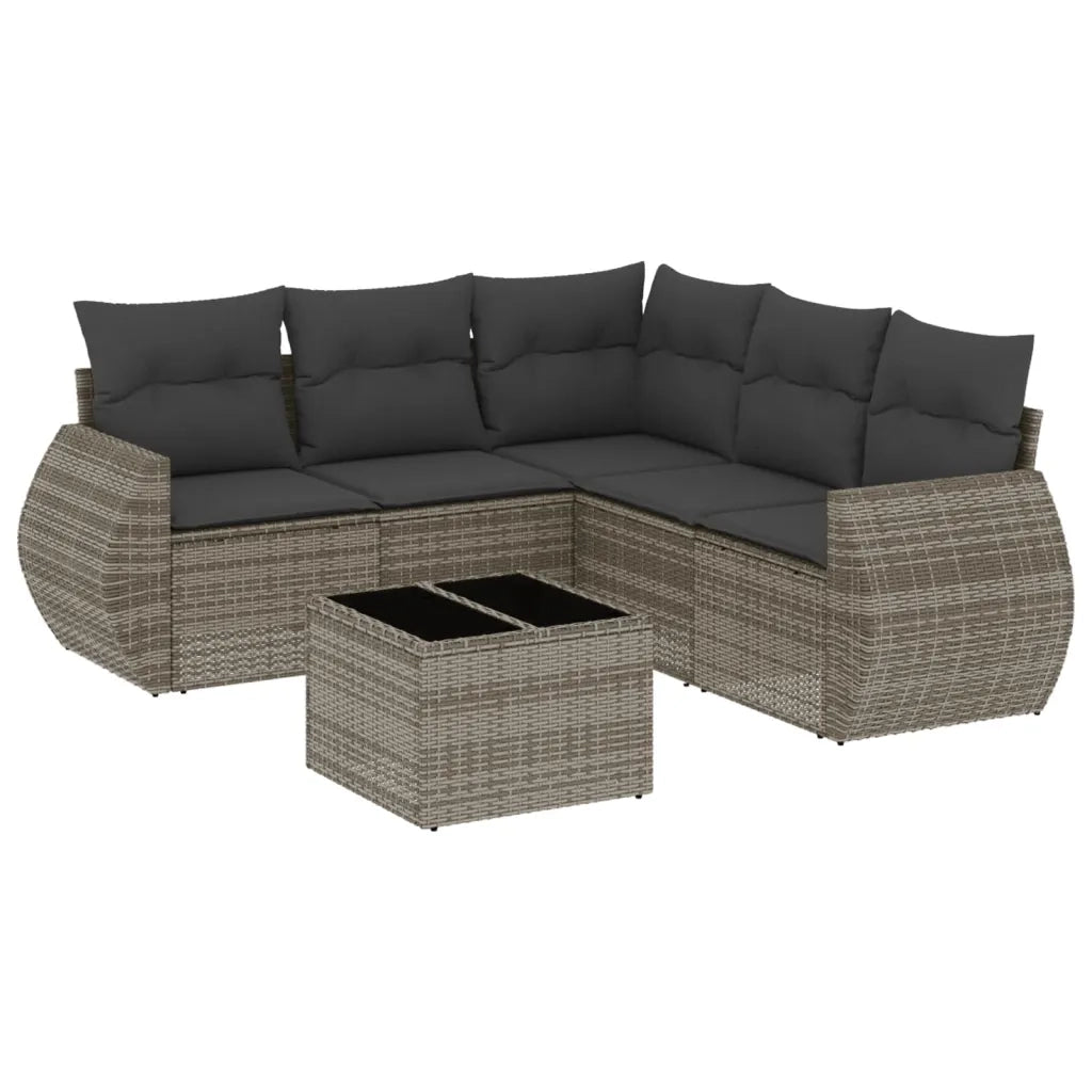 Set Divano da Giardino 6 pz con Cuscini Grigio in Polyrattancod mxl 112956