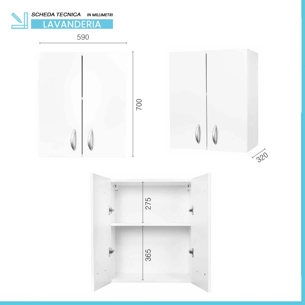 Pensile multiuso 60x32 in legno bianco con due ripiani Fedra