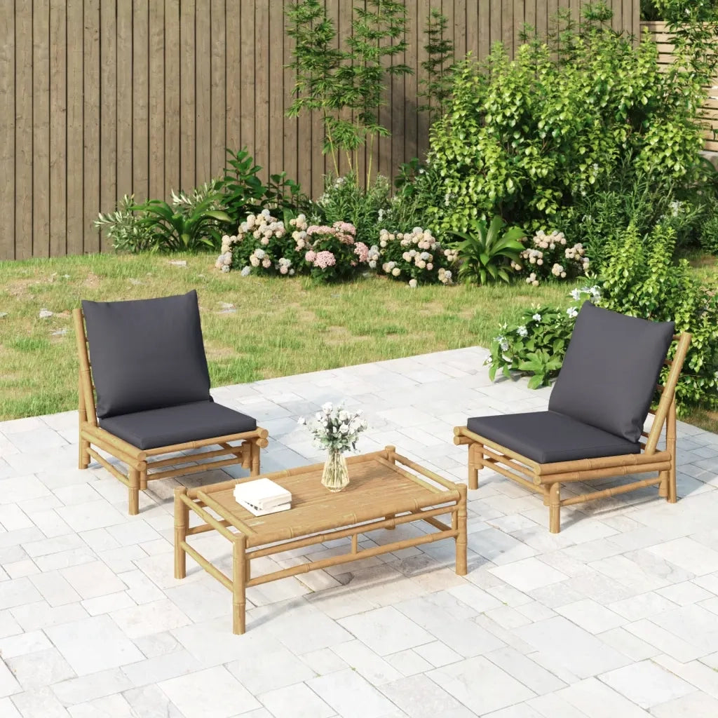 Set Salotto da Giardino 3pz con Cuscini Grigio Scuro Bambù 3156488